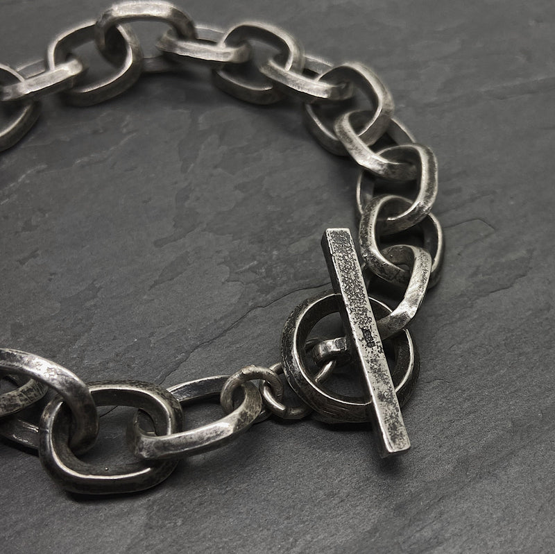 Ridge Link Chain Bracelet in Silver